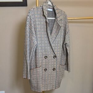 Zara Houndstooth Knit Coatigan in Cream, Black and Brown